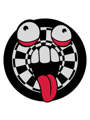 darts spielen verein pfeil zielscheibe verrückt gesicht kopf augen zunge mund rausstrecken lustig comic cartoon clipart design ärgern witzig