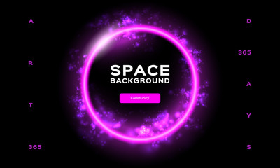 Space background Futuristic Planet. Dynamic flow of bright particles. Trend gradient design for Web page, mobile app or landing page template. Vector Eps10