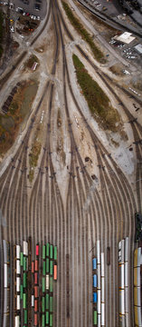 Aerial View Of Trains At Shunting Yard