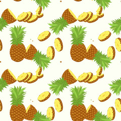 Seamless pattern with tropical Ananas. Element for design of invitations, movie posters, fabrics and other objects. Isolated on white. Vector EPS10