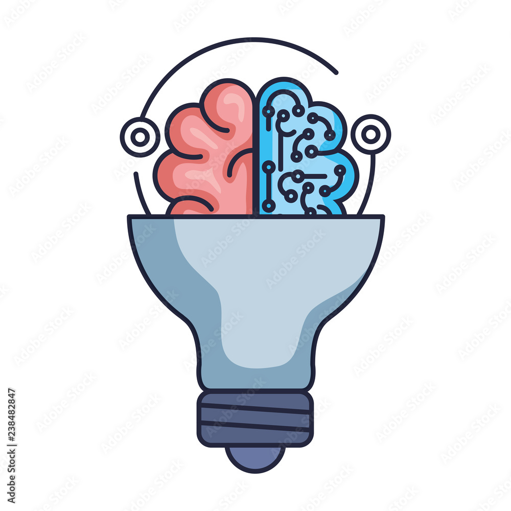 Poster brain with circuit and bulb