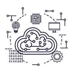 cloud computing server with circuit and icons