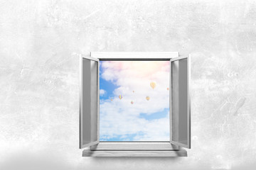 Window in wall. Mixed media