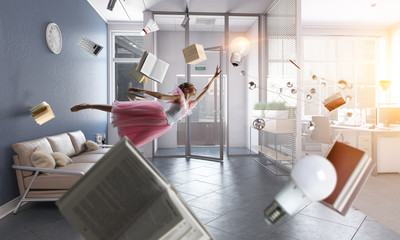 Dreaming to become ballerina. Mixed media