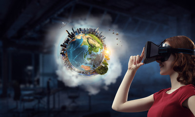 Experiencing virtual technology world. Mixed media