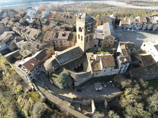 Aerial view of Ainsa. Medieval village of Huesca, Spain. Drone Photo