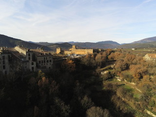 Fototapeta na wymiar Aerial view of Ainsa. Medieval village of Huesca, Spain. Drone Photo