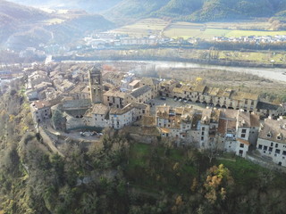 Obraz premium Aerial view of Ainsa. Medieval village of Huesca, Spain. Drone Photo
