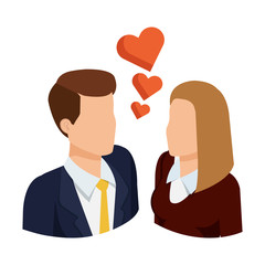 business couple with hearts avatars characters