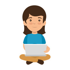 little schoolgirl with laptop