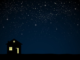 Obraz na płótnie Canvas Starry Sky. Stars Dark Sky. Night Houses.