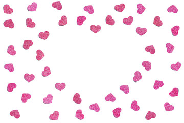 Pink glitter heart paper cut background - isolated