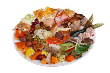 Food waste which remain after  cooking  on white  plate isolated