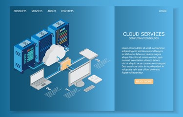 Cloud services landing page website vector template