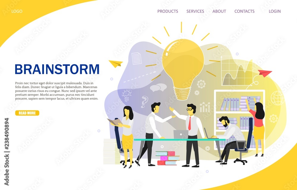 Wall mural brainstorming team landing page website vector template