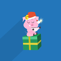 cute pigs symbol of 2019 chinese new year different poses merry christmas holiday celebration concept flat horizontal copy space