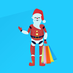 santa claus robot posing merry christmas happy new year holiday concept flat