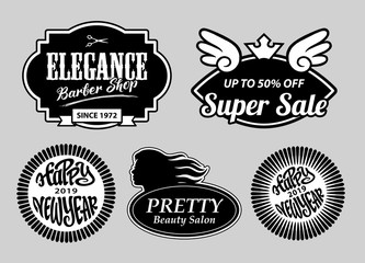 Fototapeta premium Elegance barber shop label badges. Good use for badge, symbol, sticker, or any design you want.