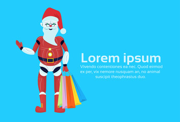 santa claus robot posing merry christmas happy new year holiday concept flat