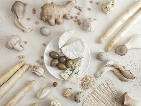 Overhead view of raw ingredient on table
