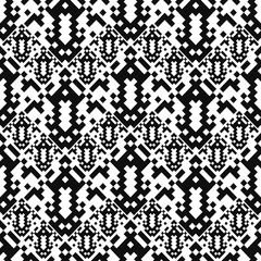 Seamless pattern with american indian style. Embroidery plaid. Dotted navajo background. Textile geo print. Tribal swatch.