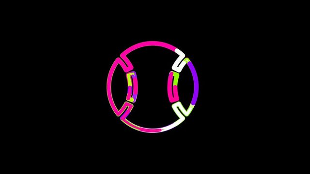 Circles gather in symbol baseball ball. After it crumbles in a line and moves to the camera. Alpha channel black