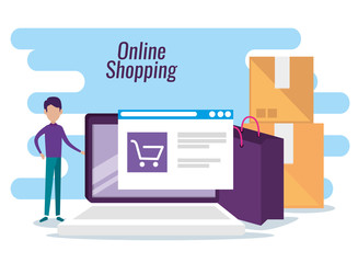 man with online website market to shopping