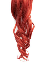 Natural wavy red hair on white background