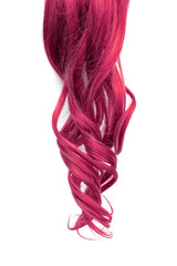 Natural wavy pink hair on white background