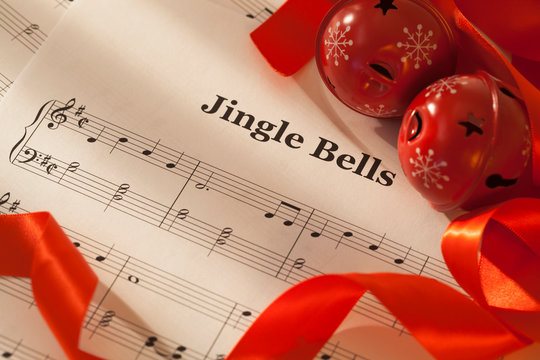 Jingle Bells Sheet Music With Red Ribbon And Jingle Bells