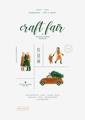Christmas fair poster. Minimalist design template. Art and craft market. Vector illustration