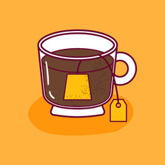 Vector cartoon tea with teabag isolated icon