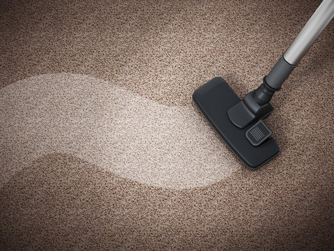 Vacuum cleaner cleaning dirty carpet. 3D illustration