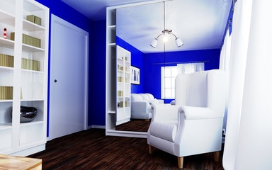 Blue living room. 3d illustration