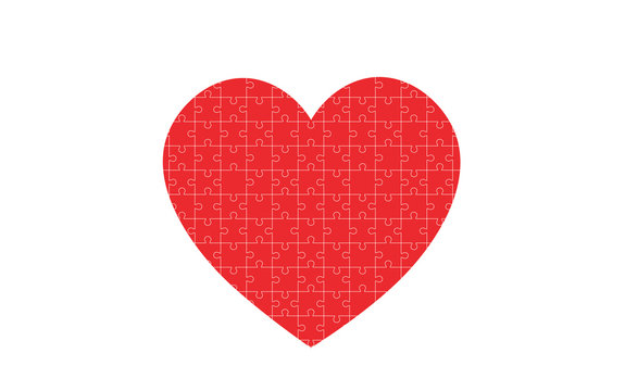 Flat icon of heart made from puzzle pieces. Vector illustration. Medicine, romance, love, protection.