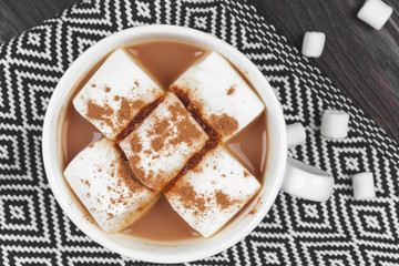 Hot chocolate with marshmallows on the table