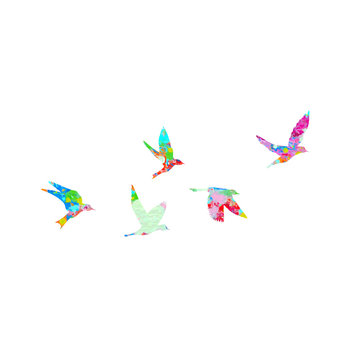 Silhouette of watercolour flying birds on white background. Inspirational watercolor paint trendy body flash temporary sticker template tattoo art. Vector.