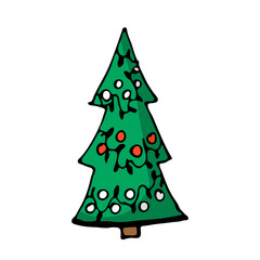 Doodle color Christmas icon. Cute hand drawn design element for you. Merry Christmas and New Year symbols, lettering. Vector illustration