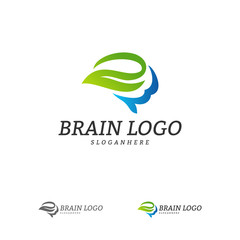 Nature Brain Logo Vector Template. Brain Mind with Leaf Logo Concepts