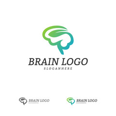 Nature Brain Logo Vector Template. Brain Mind with Leaf Logo Concepts