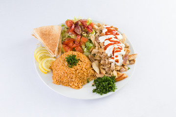 Chicken Shawerma with rice and salad in Mediterranean Levantine  Cuisine