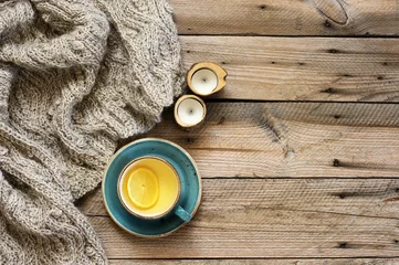 Keuken foto achterwand Thee Still life with tea and knitwear