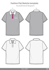 POLO SHIRTS fashion flat technical drawing template