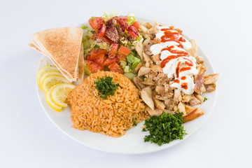 Chicken Shawerma with rice and salad in Mediterranean Levantine  Cuisine