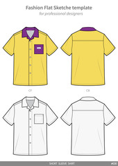 Basic SHORT SLEEVE SHIRTS fashion flat technical drawing template