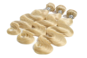 Body wavy bleached blonde human hair weaves extensions bundles