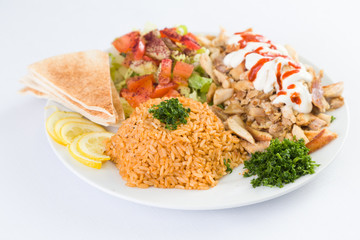 Chicken Shawerma with rice and salad in Mediterranean Levantine  Cuisine