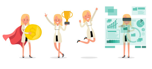 business woman working in office and different poses character vector design no5