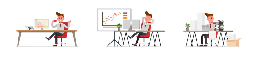 businessman working in office and different poses character vector design no6