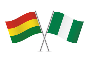 Bolivia and Nigeria flags. Vector illustration.